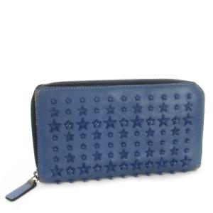 長財布 ロングウォレット ラウンドファスナー 小銭入れあり レザー 革 スタッズ 星 スター 青 ブルー
