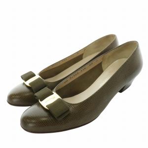 パンプス ヴァラ レザー パイソン型押し 箱付き 6.5 24cm カーキ 茶 ブラウン /MW GY40