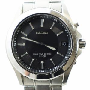 腕時計 ウォッチ ソーラー カレンダー付き ラウンド 黒文字盤 ロゴ シルバー色 7B22-0AY0 GY18
