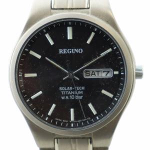 レグノ REGUNO 腕時計 ウォッチ ソーラー カレンダー付き 黒文字盤 シルバー色 E101-S028141