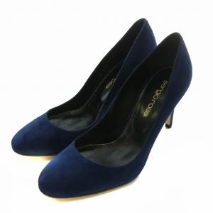 パンプス スエード ラウンドトゥ ピンヒール 34 21cm 紺 ネイビー /XZ GY40