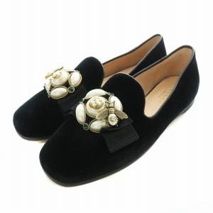 バレリーナ フラットシューズ ビー フェイクパール ベロア 34.5