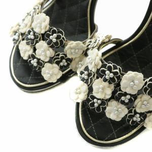 CHANEL ストラップ サンダル カメリア パール 34.5 ブラック