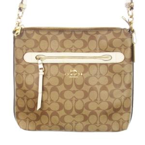 ショルダーバッグ レザー PVC パイソン型押し シグネチャー チャーム付き 茶 ブラウン F77693