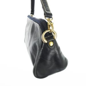 HIROFU ハンドバッグ 2way クラッチバッグ レザー 革 ロゴ型押し 青緑 ネイビー グリーン /CK21 GY11