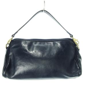 HIROFU ハンドバッグ 2way クラッチバッグ レザー 革 ロゴ型押し 青緑 ネイビー グリーン /CK21 GY11