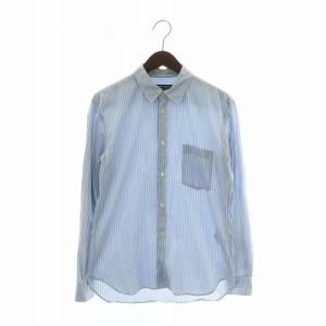 シャツ 長袖 ウール ストライプ 切替 S 青 ブルー 白 ホワイト DL-B025 /XZ GY11