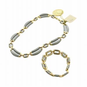ヴィンテージ ネックレス ブレスレット セット アクセサリー ロゴ ゴールド色 グレー GY18 /MQ