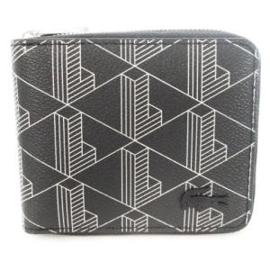 二つ折り財布 ウォレット ラウンドファスナー 小銭入れあり PVC ロゴ ワニ 総柄 黒 ブラック /CK26