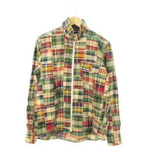 VAN JAC シャツジャケット スタンドカラー ジップアップ パッチワーク チェック 総柄 L 緑 グリーン /AO10
