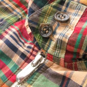 VAN JAC シャツジャケット スタンドカラー ジップアップ パッチワーク チェック 総柄 L 緑 グリーン /AO10