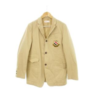 テーラードジャケット ブレザー エンブレム 刺繍 ストレッチ コットン LL ベージュ /AH7 GY18