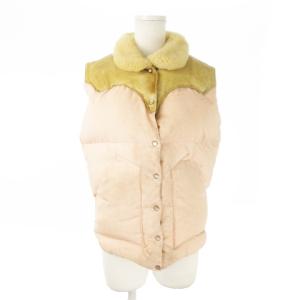 CHRISTY VEST ダウンベスト ムートン 切替 ヨークレザー ウエスタンデザイン ピンク /AO14