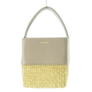 かごバッグ ハンドバッグ 2way ショルダーバッグ キューブ型 レザー 革 開閉リボン ロゴ グレー