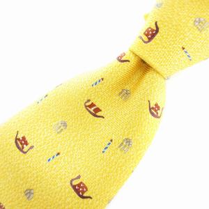 美品 ネクタイ ワイドタイ 総柄 シルク 黄 イエロー /AE GY18