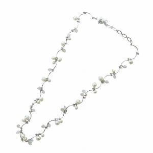 ネックレス アクセサリー パール ビーズ 6mm 4mm シルバー色 GY18 /MQ