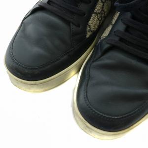 GUCCI スニーカー PVC レザー ローカット GGスプリーム 切替 8 27cm 紺 ネイビー ベージュ 433716