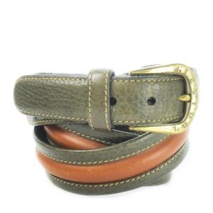 DINAMICO ベルト レザー 本革 シボ革 切替 アンティークゴールド金具 緑 グリーン /CK16