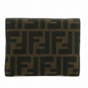 FENDI ズッカ 三つ折り 財布 キャンバス レザー 総柄 FFロゴ シルバー金具 茶色 ブラウン 2270･31098･018