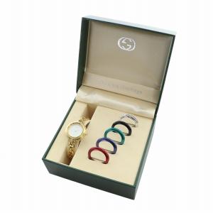 チェンジベゼル 腕時計 クォーツ 白文字盤 インターロッキング ゴールドカラー