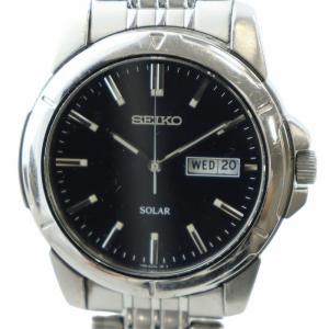 腕時計 ウォッチ ソーラー デイト カレンダー付き ロゴ 黒文字盤 シルバー色 V158-0AD0 GY18