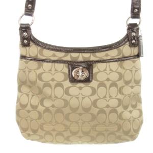 ショルダーバッグ ナイロン レザー ターンロック シグネチャー チャーム付き ベージュ 茶 ブラウン F1925