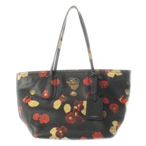 フローラルプリント クロスグレーン ハンドバッグ トートバッグ プリント 花柄 レザー 革 黒 ブラック