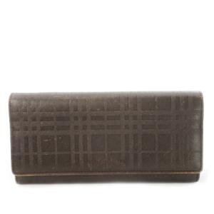 長財布 チェック柄 型押し ブラウン