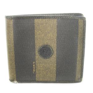 二つ折り財布 ウォレット 小銭入れあり レザー 革 ペカン FFロゴ ストライプ 茶 ブラウン /CK24