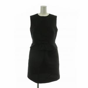 ワンピース ノースリーブ ひざ丈 リボン フリル 42 L 黒 ブラック /XZ GY18