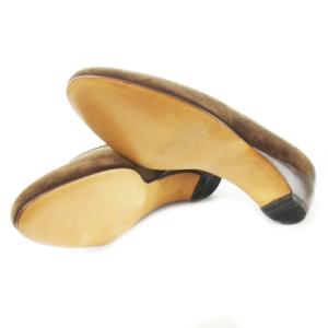 Salvatore Ferragamo ローヒールパンプス アーモンドトゥ スエード パイピング Vライン 6.5 23.5cm 茶 ブラウン