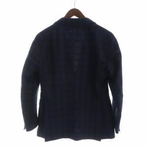 TAGLIATORE テーラードジャケット 長袖 シングル ブレザー チェック柄 背抜き ロゴ サイドベンツ 46 紺 ネイビー