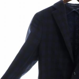 TAGLIATORE テーラードジャケット 長袖 シングル ブレザー チェック柄 背抜き ロゴ サイドベンツ 46 紺 ネイビー