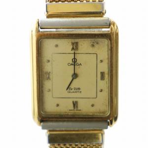 【美品】オメガ　OMEGA パール文字盤　レザーバンド　腕時計 DE VILLE 腕時計 3針 カレンダー 白文字盤 レザーベルト（2023