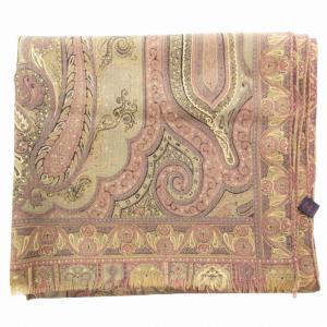 ETRO ストール マフラー ロゴ ペイズリー柄 総柄 シルク混 カーキ系 /GV GY18