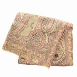 ETRO ストール マフラー ロゴ ペイズリー柄 総柄 シルク混 カーキ系 /GV GY18
