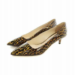 パンプス ヒョウ柄 レオパード エナメル ポインテッドトゥ ピンヒール 37 24cm 黒 ブラック 黄