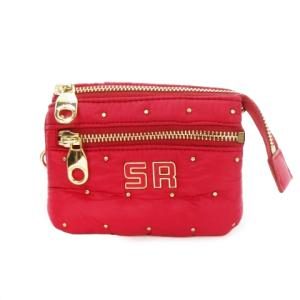 ミニポーチ ナイロン ロゴ スタッズ ゴールド金具 赤 レッド /AH14 GY11