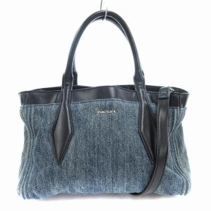 2WAY デニム ショルダー バッグ ハンド レザー 切替 ポーチ付き インディゴ ブルー /AE GY18