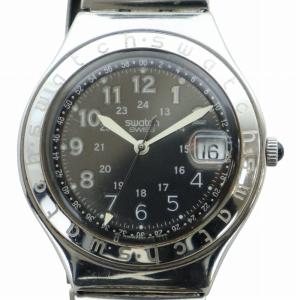 腕時計 ウォッチ クォーツ ラウンド デイト カレンダー付き 純正SSベルト 黒文字盤 シルバー色 GY11