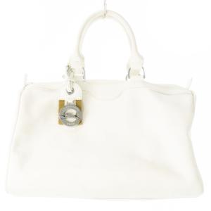 ハンドバッグ ボストンバッグ ミニ レザー 革 ロゴ型押し チャーム 白 ホワイト /CK8 GY18
