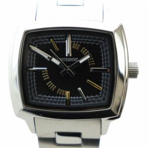 腕時計 ウォッチ クォーツ 黒文字盤 ロゴ スクエア シルバー色 DZ-5209 GY18 /MQ