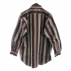 ETRO ステンカラーシャツ タグ付き ロゴ ストライプ 総柄 長袖 43 XXL 赤 レッド 茶 ブラウン GY18