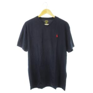 Tシャツ Vネック 半袖 コットン ロゴ刺繍 CLASSIC FIT L 紺 ネイビー /CK6 GY18