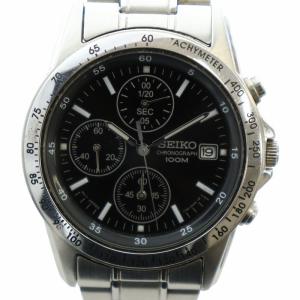 腕時計 ウォッチ クォーツ 黒文字盤 クロノグラフ カレンダー付き デイト シルバー色 7T92-0DW0