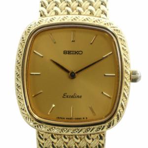 【不動】SEIKO Dolce クォーツ 時計 ブラウン 5930-5280 DOLCE 腕時計 クォーツ スクエア クロコ型押し 14K 茶