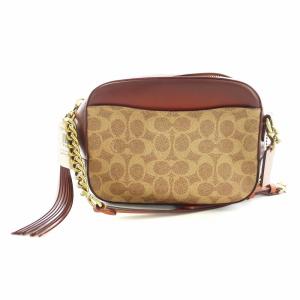 ショルダーバッグ タグ付き タッセル 斜め掛け ロゴ PVC レザー 茶 ブラウン 31208 GY18