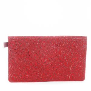 クラッチバッグ ポーチ レザー 革 鹿皮 ディアスキン 漆 コインケース付き 赤 レッド /CK18 GY18