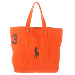 トートバッグ キャンバス 刺繍 ビッグポニー 大きめサイズ オレンジ /AO8 GY11