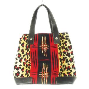 トートバッグ ハンドバッグ キャンバス レザー 革 アニマル レオパード ヒョウ柄 総柄 赤 レッド /CK6